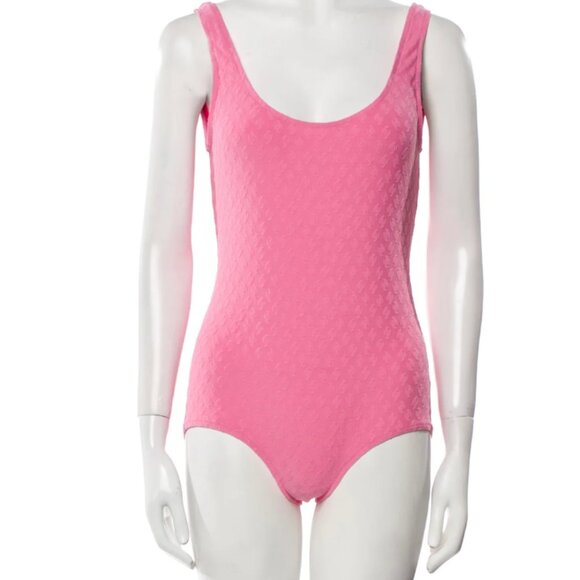 Chanel 2024 Spring Runway One Piece Pink Logo Bodysuit Swimsuit Size 40 NWT - Picture 1 of 10